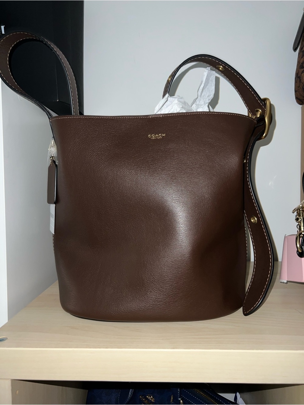 Coach Dark Brown Leather Bucket Shoulder Bag